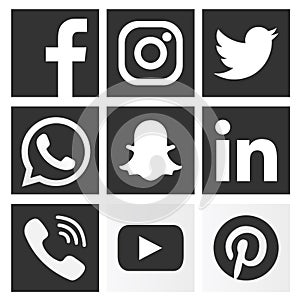 Squared black & white social media logo icons