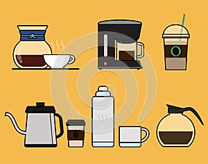 Coffee Stuff Collection Isolated in Yellow Background