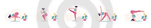 5 different yoga pose flat illustration, Creative poster or banner design with illustration of woman doing yoga for Yoga Day Celeb photo