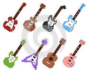 Pixel guitar icon vector collection.