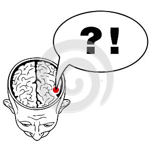 Top view of human brain in head, questioning mind