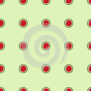 Juicy watermelon. Tasty round berry. Cut in half. Minimalistic icon. Colorful graphic vector seamless pattern