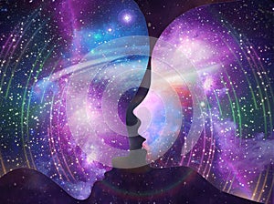 Human male, female bodies, Universe Inspiration Enlightenment Unity consciousness, Yin Yang, twin flames, cosmic lovers photo