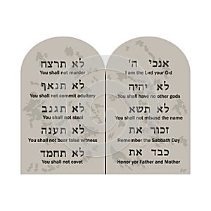 Ten commandments of God in englisch and hebrew photo