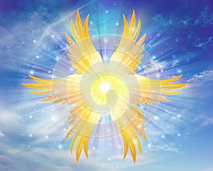 Seraphim, Spiritual guidance, Angel of light and love doing a miracle on sky, six angelic wings