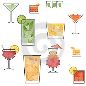 Cocktail glasses icons seamless pattern.