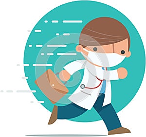 Illustration of doctor running in rashly