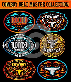 Western Style Cowboy Belt Buckle Label Master Collection Set.