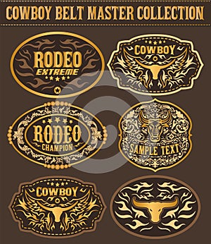 Western Style Cowboy Belt Buckle Label Master Collection Set.