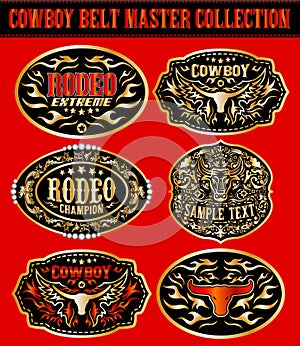 Western Style Cowboy Belt Buckle Label Master Collection Set.