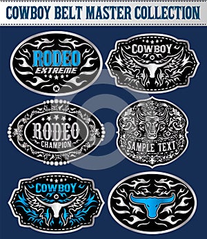 Western Style Cowboy Belt Buckle Label Master Collection Set.