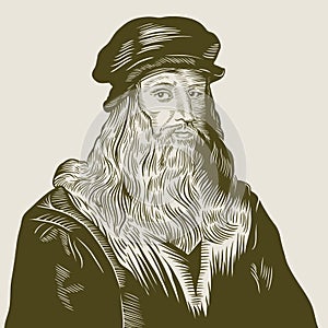 Hand drawn vector portrait. Leonardo Da Vinci.