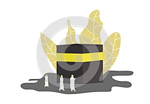 Hajj vector illustration , umrah idul adha mecca arafat mina islamic template pray mabrur month hajj. concept tree-people kaaba photo