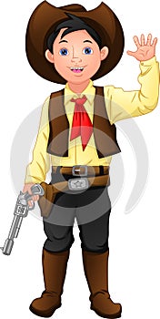 Cute boy wearing costume cowboy