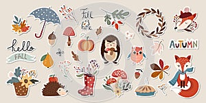 Autumn stickers collection with cute seasonal elements photo