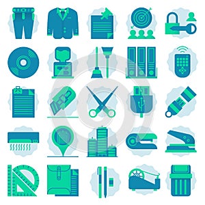 Set icons office full color smooth