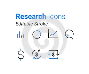 SEO, Research icon set. Premium quality graphic design. Editable Stroke