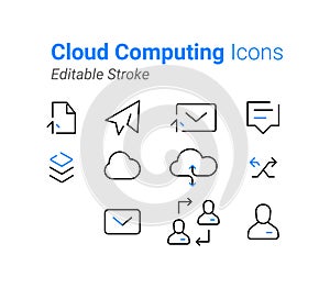 Set of Cloud computing icon. Premium quality graphic design. Editable Stroke