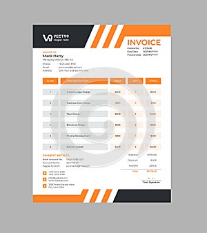 Creative and Modern Business Invoice template design Vector.