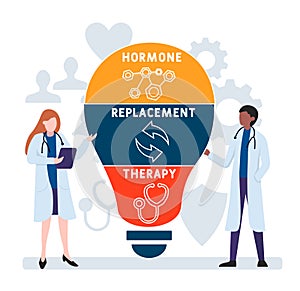 Flat design with people. HRT - Hormone Replacement Therapy acronym, medical concept. photo