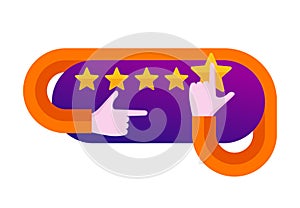 Abstract hand assesses five rating stars