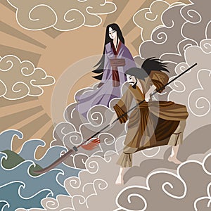 Izanagi and Izanami asian mythology shinto god and goddess creating an island photo