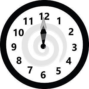 Round clock face showing twelve o`clock