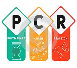 PCR -  Polymerase Chain Reaction acronym, medical concept background. photo