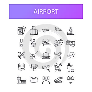 Airport line icon set for traveling element