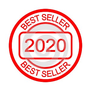 Best seller 2020 stamp. Red rubber stamp. Seal. Product quality. Bestseller cachet. Round print.