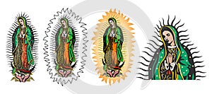 Virgin of Guadalupe, Mexican Virgen de Guadalupe color vector collection set. photo