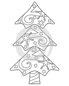 Vánoční stromeček zbarvení vektor lineární ilustrace zbarvení. nastínit. jehličnatý strom nebo borovice desi 