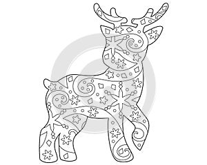 Deer - coloring book antistress - vector linear illustration for coloring outline. Deer is an element of winter, Christmas colorin photo