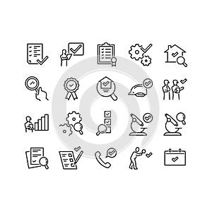 Set of Inspection and Examination Related Vector Line Icons.
