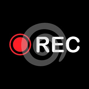 Recording video or audio button icon. Red record dot with REC text. Vector illustration.