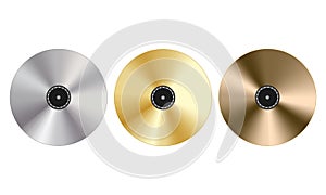 Gold, platinum and bronze record award, 3d vector illustration photo
