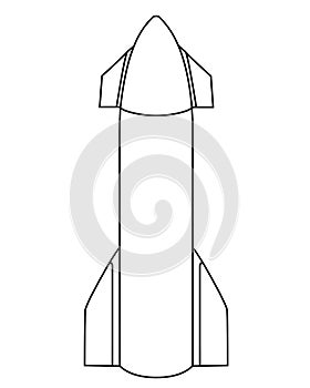 Large rocket, spaceship - vector linear illustration for coloring. Outline. Spaceship.