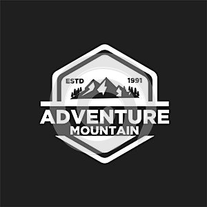 Badge outdoors black logo mountain adventure forest vector template illustration