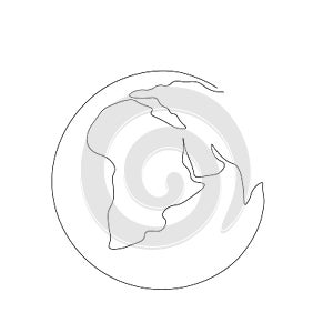 World map onw line drawing, vector