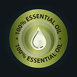 100% essential oil vector symbol with oil drop