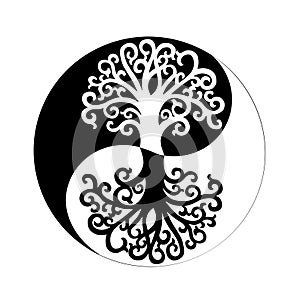 The tree of life and Yin Yang Spiritual Symbol