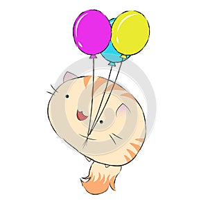 Vector. Red kawaii cat with balloons