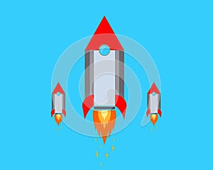 Cartoon rocket space ship take off, isolated vector illustration.