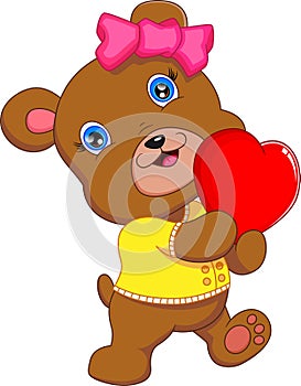 Cute little bear cartoon holding heart love