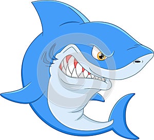 Angry shark cartoon isolated on white background