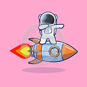 Cute Astronaut glide on rocket cartoon photo