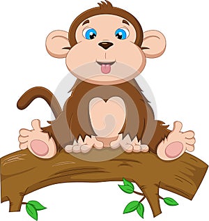 Cartoon monkey sitting on tree