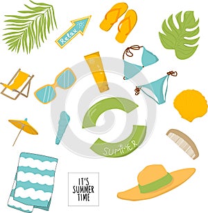 Set of summer items.