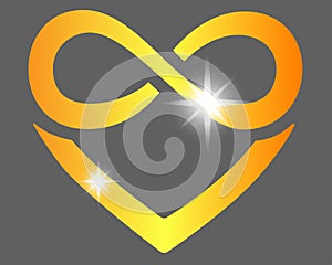 Heart with infinity sign - polyamory symbol - vector full color illustration. The golden sparkling sign of infinity and heart is a photo