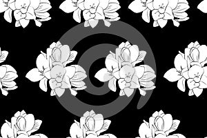 Romantic modern seamless black and white flowers pattern.
